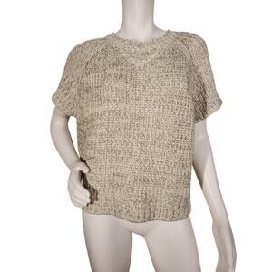 Bishop + Young Womens Sweater Medium Short Sleeve Cotton Knit Beige Gray